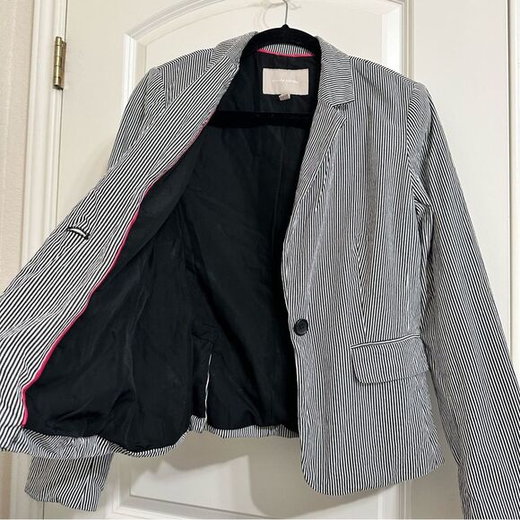 BANANA REPUBLIC SEERSUCKER BLACK WHTE STRIPE LINED BLAZER PREPPY ACADEMIA 6 - Picture 2 of 8